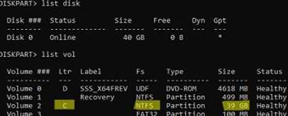 diskpart list volumes