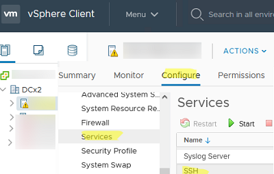 enable ssh using vsphere web client