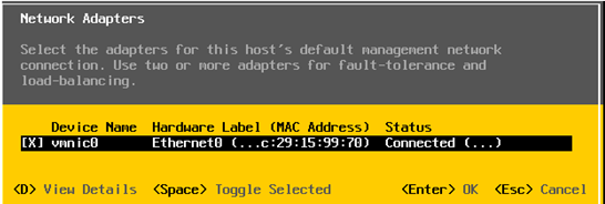 esxi configure network adapters