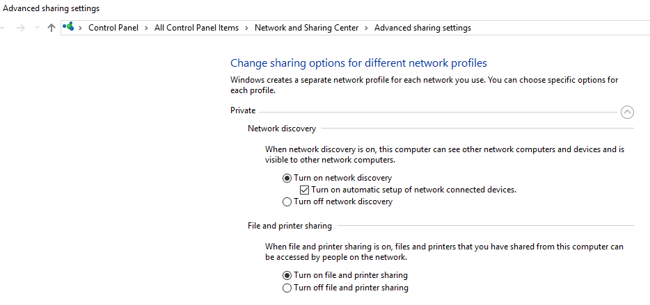 Turn on network discovery