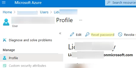 azure ad portal - reset user password