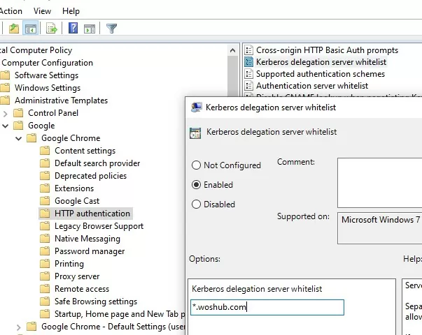 chrome: enable kerberos auth for sites via group policy