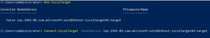 Connect-IscsiTarget node
