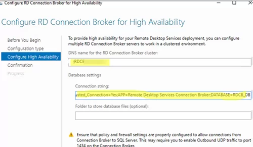 Connection string and DNS name for RD Connection Broker Cluster