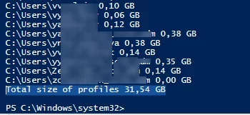 count the total user profile size on RDS host