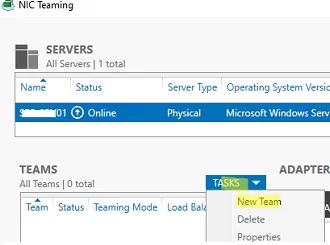 create new NIC team on Windows Server