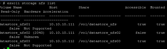 esxcli: list nfs storage