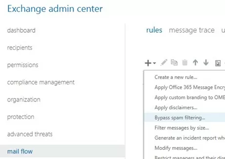 exchange-online-office-356-add bypass spam filtering rule in exchange online