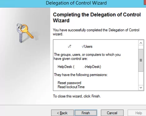 finish delegation control wizard