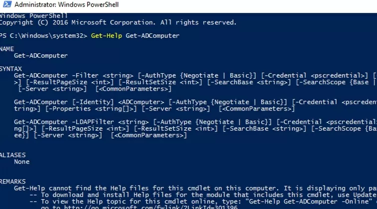 Get-ADComputer cmdlet syntax help