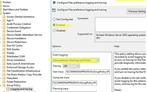 enable gpo file preferences logging