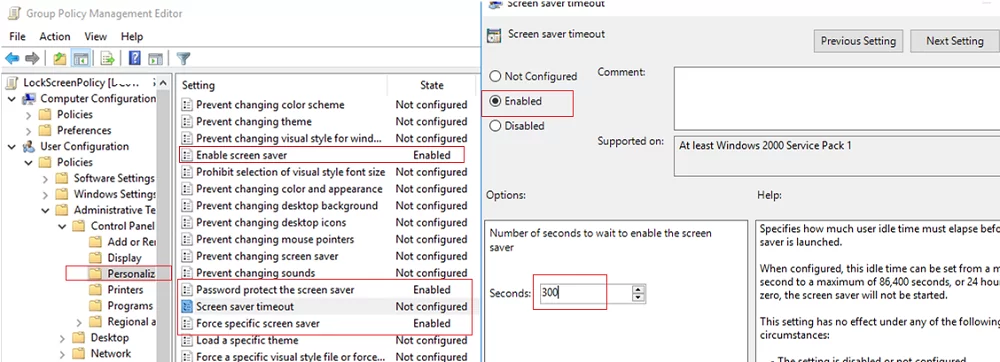 GPO to lock the computer after 5 minutes of idle