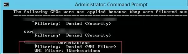 gpresult: Filtering Denied WMI Filter