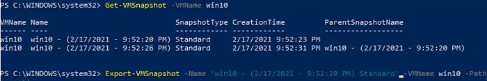 hyper-v powershell - Export-VMSnapshot 