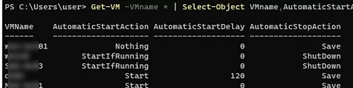 Hyper-V PowerShell - get startup and shutdown settings of VMs