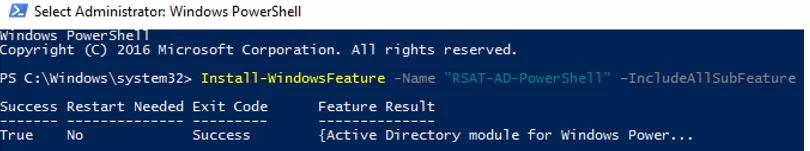 Install RSAT-AD-PowerShell using powershell