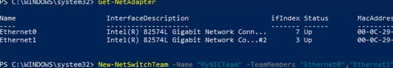 New-NetSwitchTeam - create NIC teaming interface on Windows 10