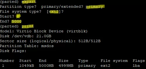 parted - create new primary partition with mkpart