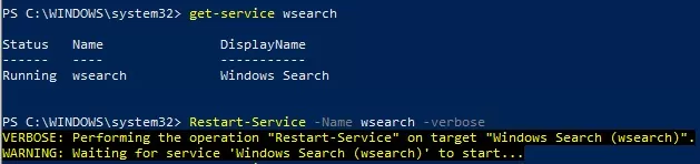 powershell restart search service