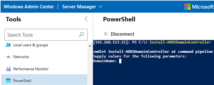 prome windows server to AD domain controller via WAC