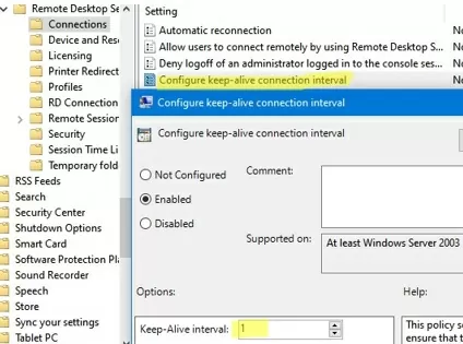 enable rds connection keep alive interval