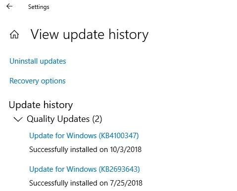 windows 10 update history