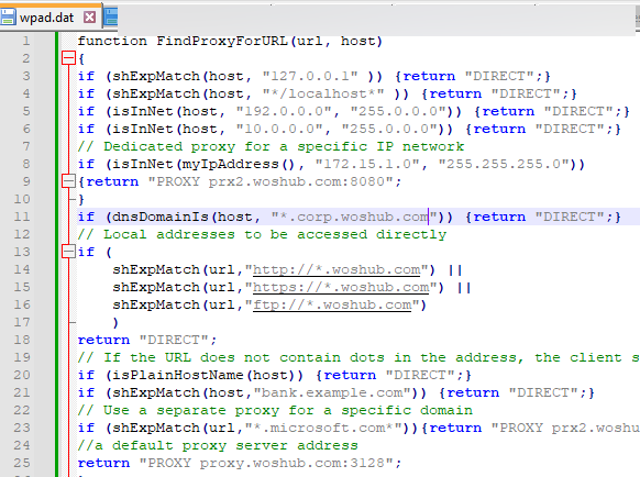 Wpad.dat - proxy Auto-Configuration (PAC) file syntax