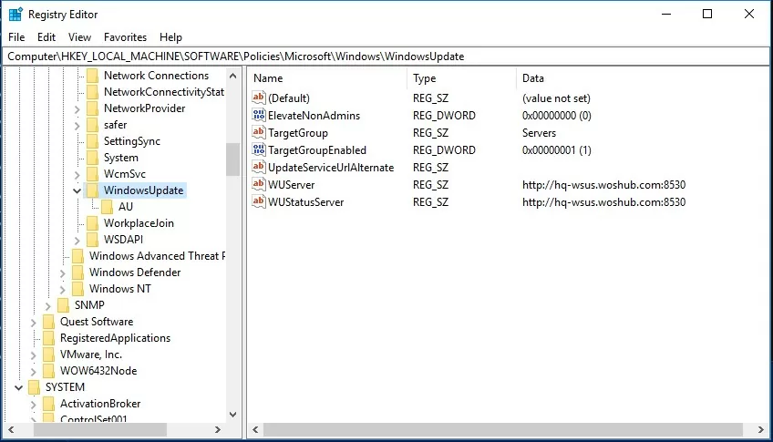 reg file with wsus settings 